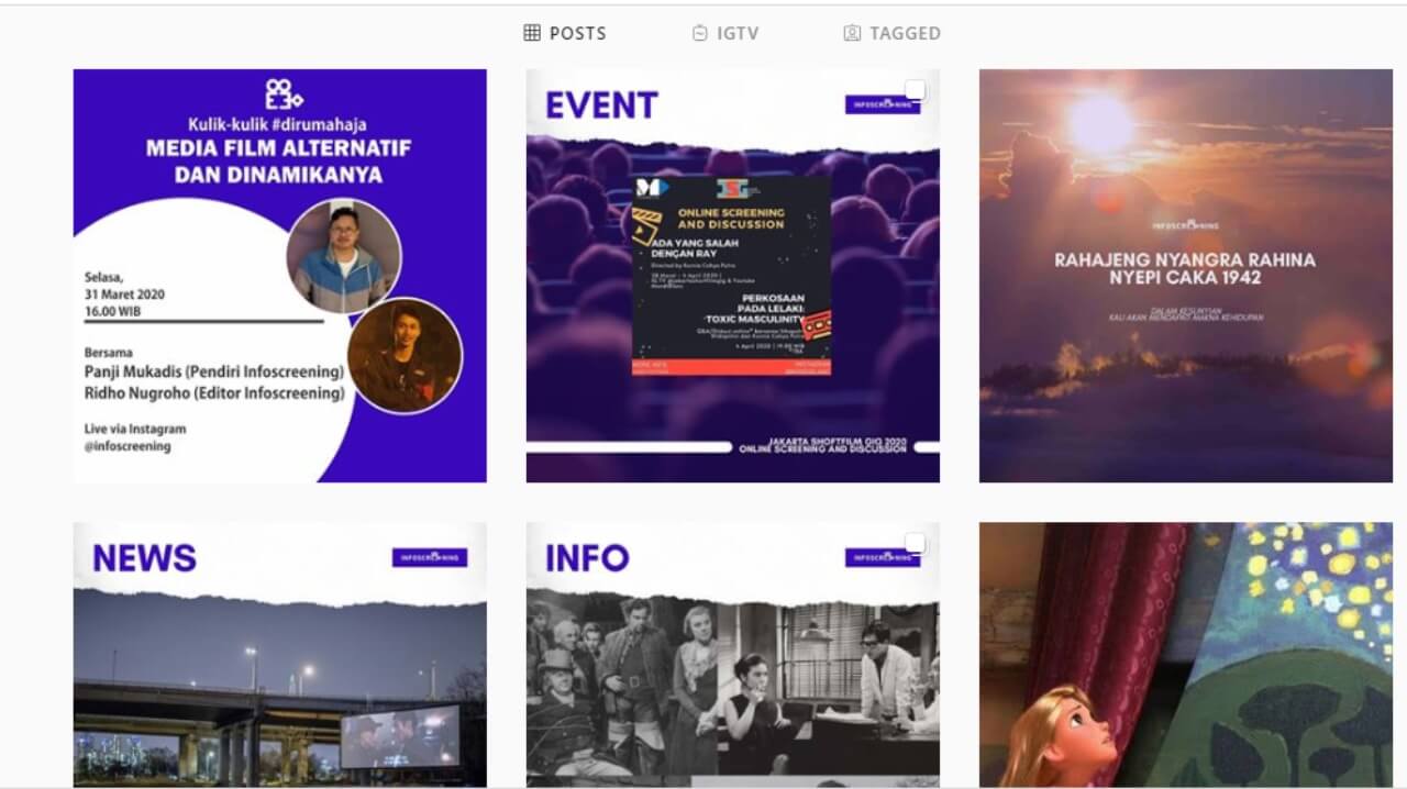 Tampilan feed Instagram Infoscreening