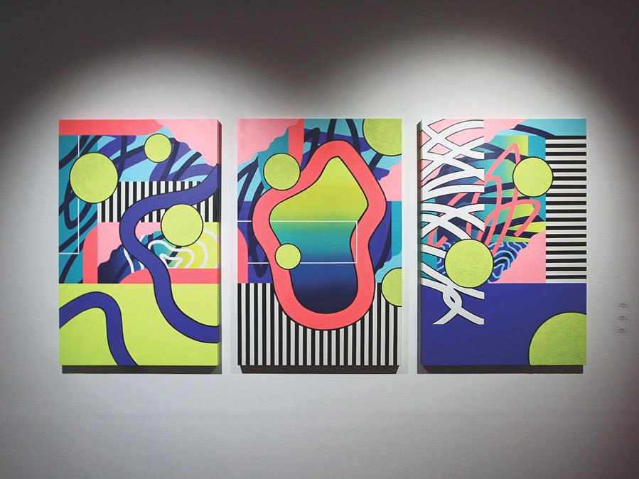 Bentuk abstrak dan pemilihan warna terang jadi ciri khas karya Stereoflow